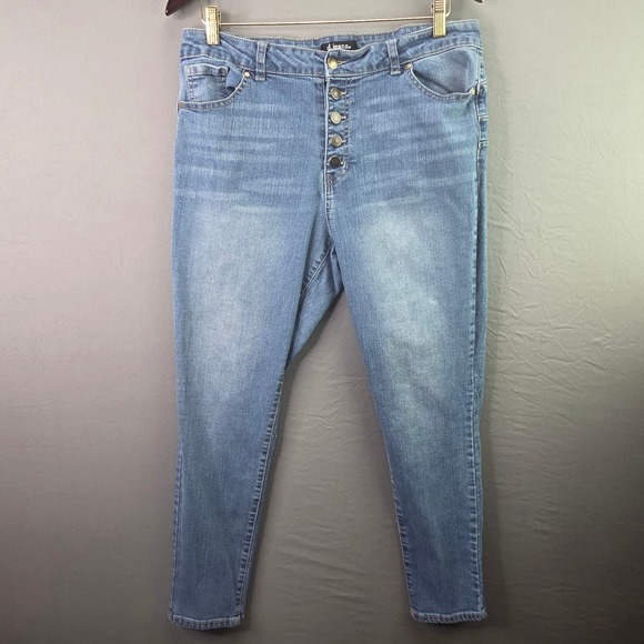 d.jeans Denim - d.jeans Skinny Jeans Womens 16 Blue Button Fly High Rise Stretch Denim